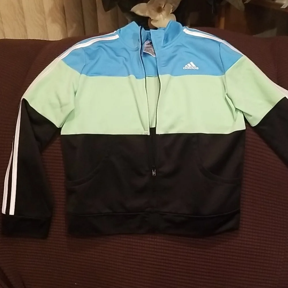 NEW Girls Adidas jacket acqua/black size L.. 14 - Picture 1 of 6